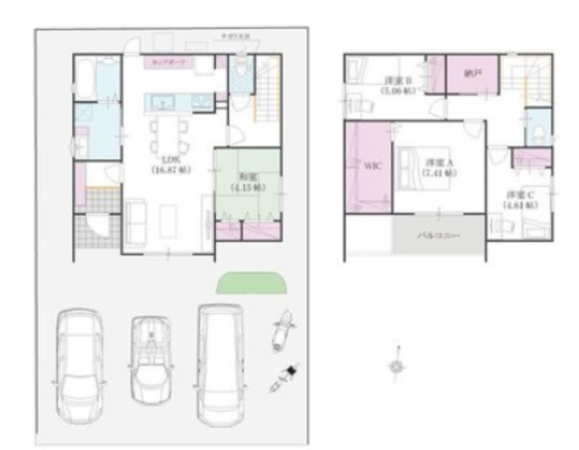 福山市神辺町新湯野、新築一戸建ての間取り画像です