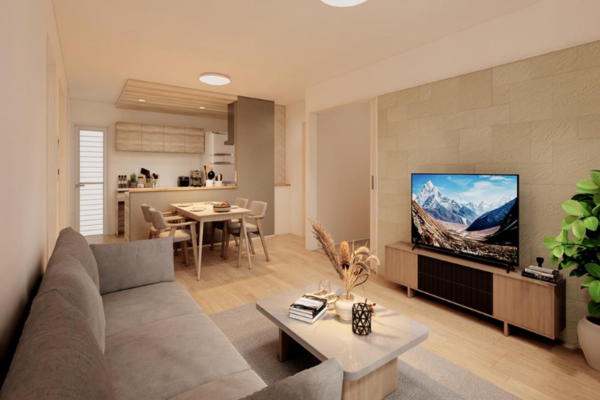 福山市神辺町新湯野、新築一戸建ての居間画像です