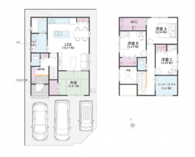 福山市新涯町、新築一戸建ての間取り画像です