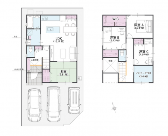 福山市新涯町、新築一戸建ての間取り画像です