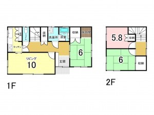 福山市緑陽町、中古一戸建ての間取り画像です