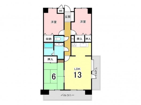 福山市日吉台、マンションの間取り画像です
