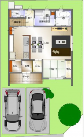 福山市南蔵王町、新築一戸建ての間取り画像です
