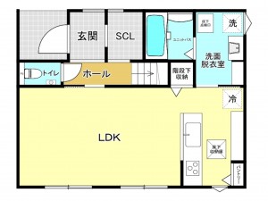 福山市新市町大字宮内、新築一戸建ての間取り画像です