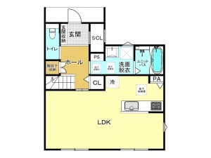 福山市新市町大字宮内、新築一戸建ての間取り画像です