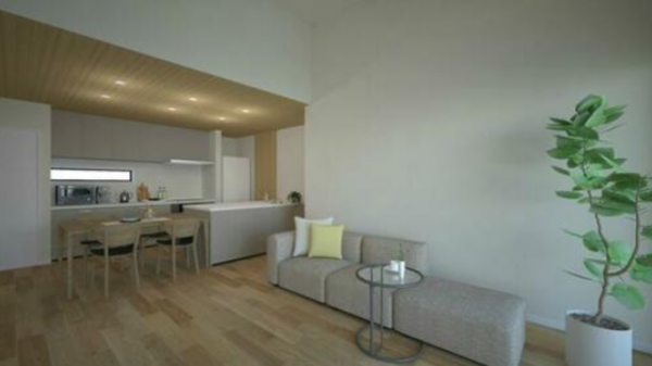 福山市新涯町、新築一戸建ての居間画像です