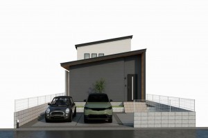 福山市神辺町新湯野、新築一戸建ての完成予想図（外観）画像です