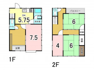 福山市港町、中古一戸建ての間取り画像です
