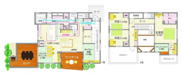 福山市加茂町字上加茂、新築一戸建ての間取り画像です