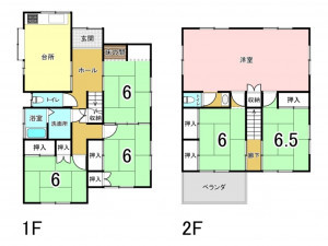 福山市伊勢丘、中古一戸建ての間取り画像です