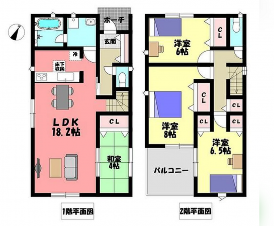 福山市宮前町、新築一戸建ての間取り画像です