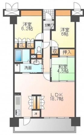福山市春日町、マンションの間取り画像です