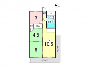 福山市南本庄、マンションの間取り画像です