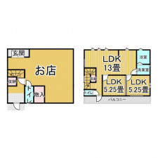 福山市手城町、収益物件/店舗付住宅の間取り画像です