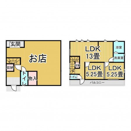 福山市手城町、収益物件/店舗付住宅の間取り画像です