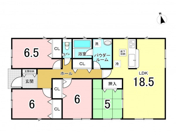 福山市神辺町字道上、新築一戸建ての間取り画像です