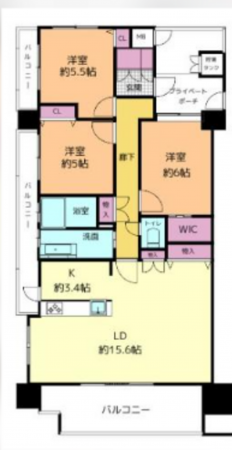 福山市野上町、マンションの間取り画像です
