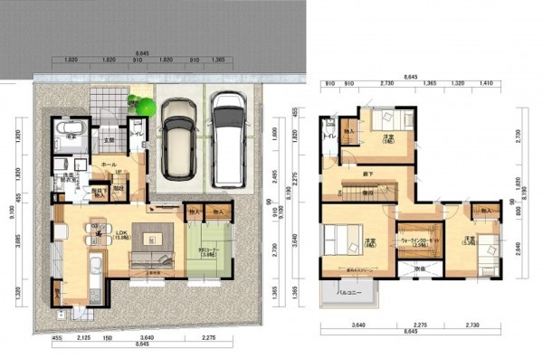 倉敷市堀南、新築一戸建ての間取り画像です