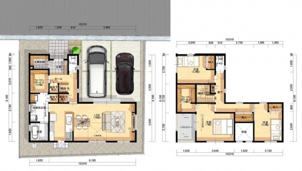 倉敷市堀南、新築一戸建ての間取り画像です