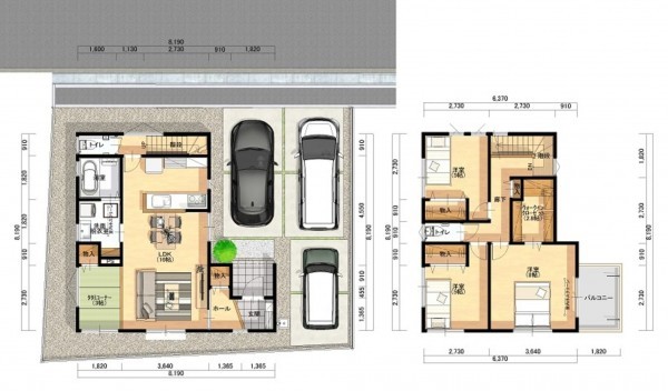 倉敷市藤戸町天城、新築一戸建ての間取り画像です