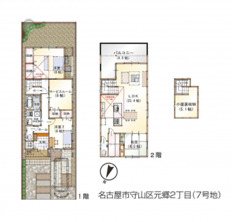 名古屋市守山区元郷、新築一戸建ての間取り画像です