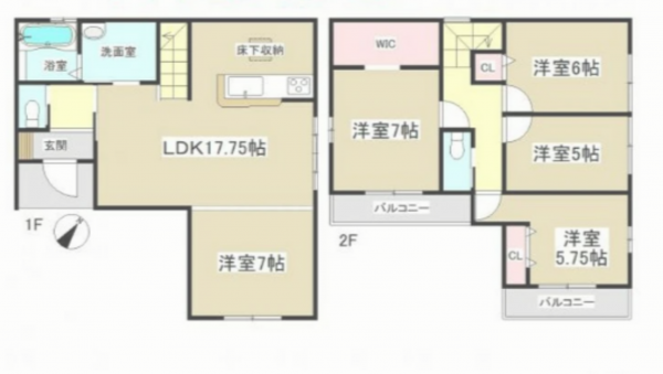 名古屋市守山区大字上志段味、新築一戸建ての間取り画像です