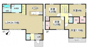 名古屋市守山区大字上志段味、新築一戸建ての間取り画像です