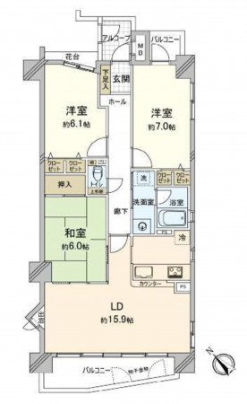 名古屋市守山区大牧町、マンションの間取り画像です