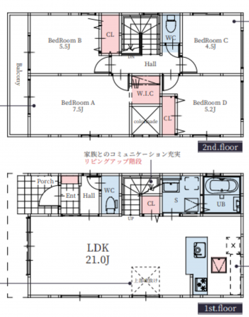 名古屋市守山区西城、新築一戸建ての間取り画像です