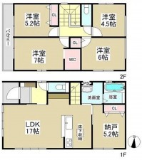 名古屋市守山区西城、新築一戸建ての間取り画像です