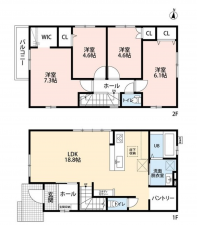 名古屋市守山区桔梗平、新築一戸建ての間取り画像です