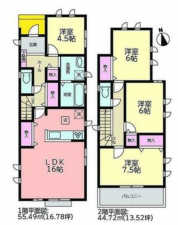 名古屋市守山区下志段味、新築一戸建ての間取り画像です