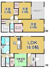 名古屋市守山区下志段味、新築一戸建ての間取り画像です