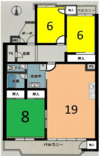 名古屋市守山区西城、マンションの間取り画像です