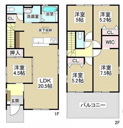 名古屋市守山区翠松園、新築一戸建ての間取り画像です