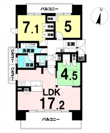 名古屋市守山区小幡太田、マンションの間取り画像です