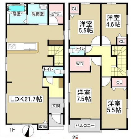 名古屋市守山区大字上志段味、新築一戸建ての間取り画像です