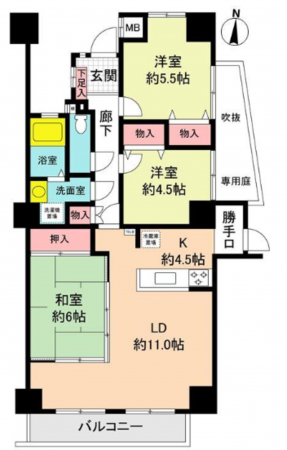 名古屋市守山区大牧町、マンションの間取り画像です