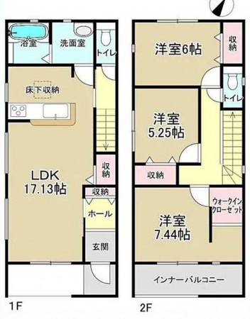 名古屋市守山区四軒家、新築一戸建ての間取り画像です