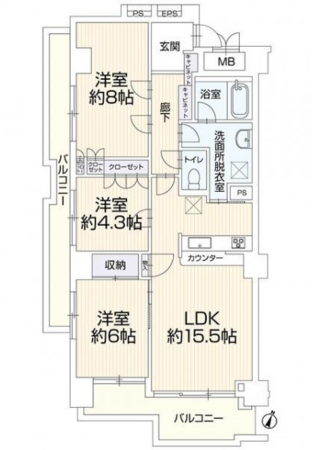 名古屋市守山区小幡南、マンションの間取り画像です