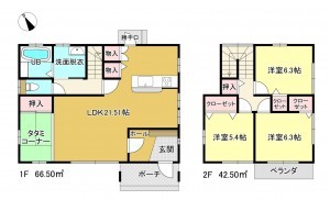 岩国市由宇町北、中古一戸建ての間取り画像です