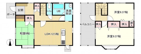 岩国市周東町下久原、中古一戸建ての間取り画像です