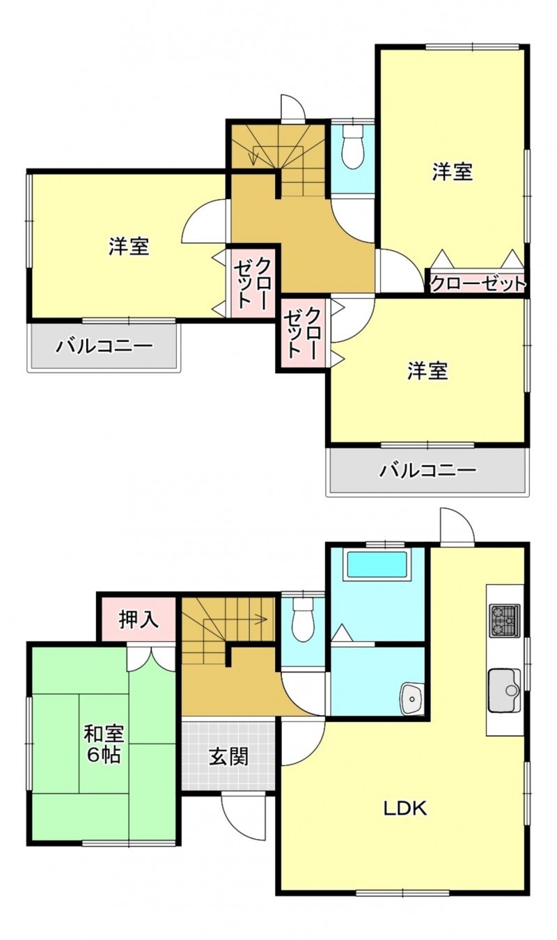 真岡市並木町、中古一戸建ての間取り画像です