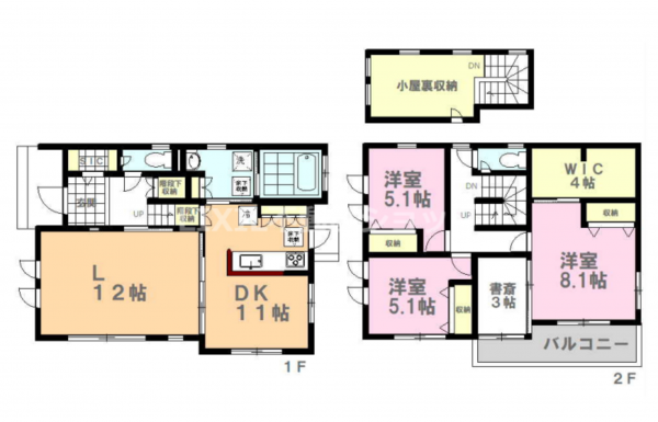 真岡市長田、中古一戸建ての間取り画像です