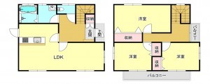 真岡市亀山、中古一戸建ての間取り画像です