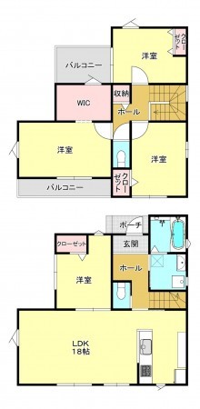 真岡市熊倉町、新築一戸建ての間取り画像です