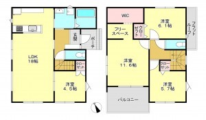 真岡市上高間木、新築一戸建ての間取り画像です