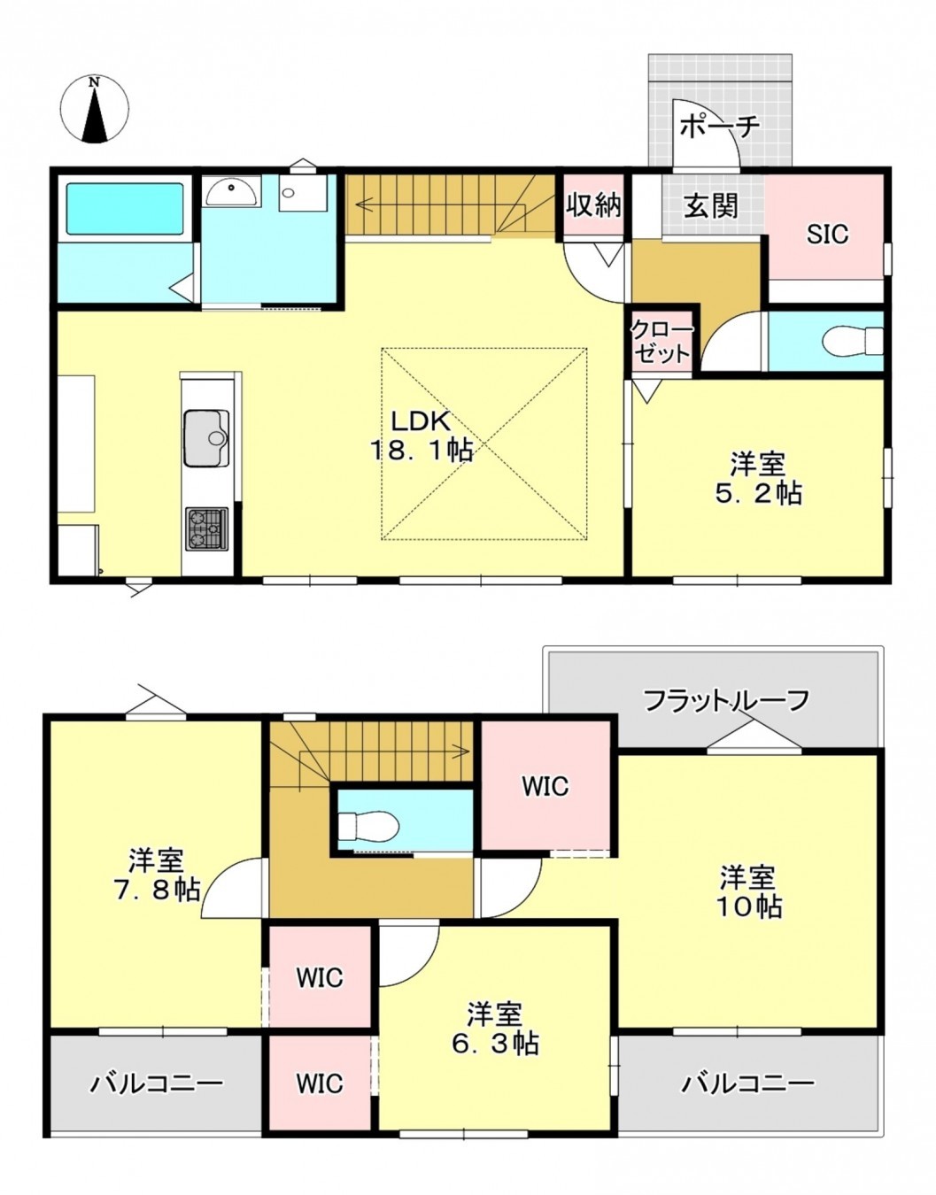 真岡市下高間木、新築一戸建ての間取り画像です