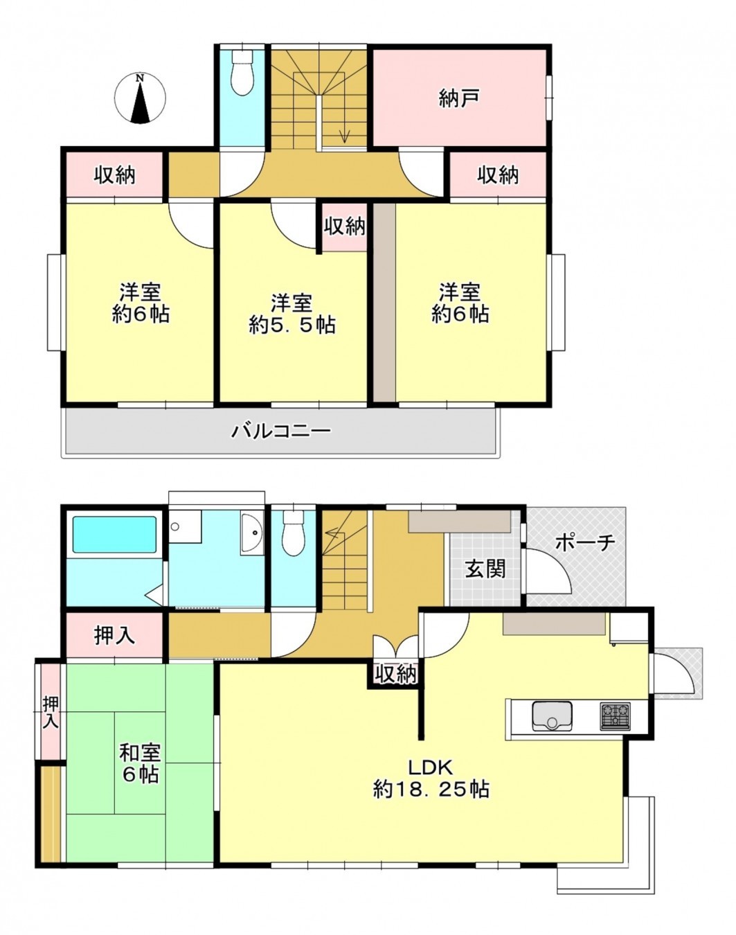 真岡市大谷台町、中古一戸建ての間取り画像です