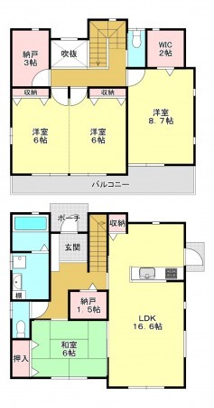 真岡市上大沼、中古一戸建ての間取り画像です